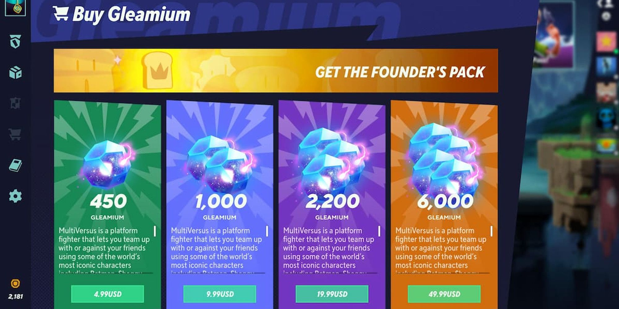 MultiVersus Buy Gleamium in-game store purchase