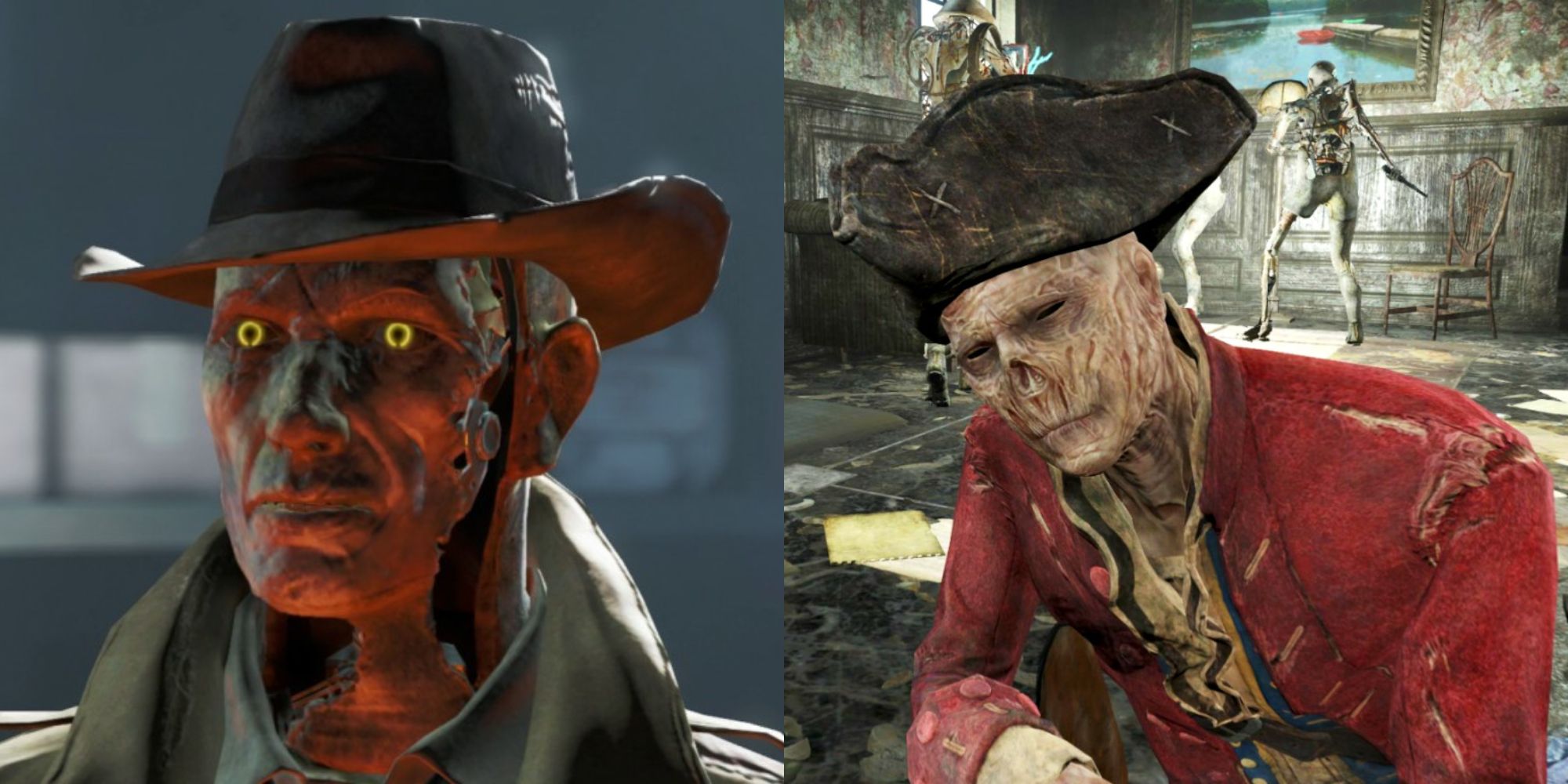 Split image showing Nick Valentine and John Hancock in Fallout 4.