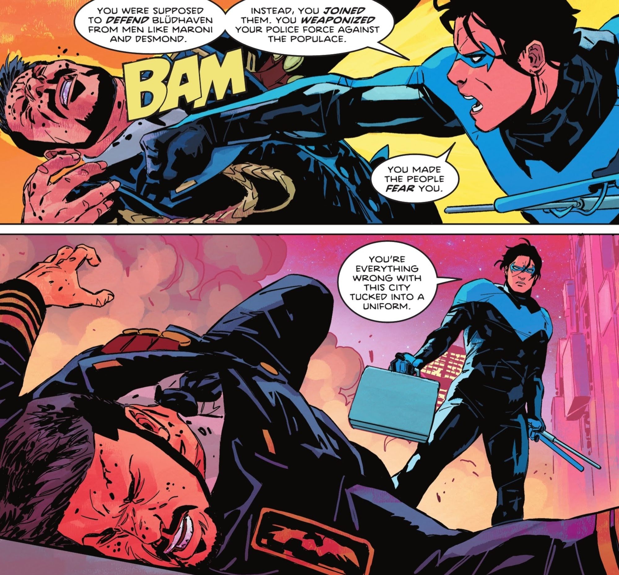 Nightwing Takes Down Bludhaven Police Commissioner
