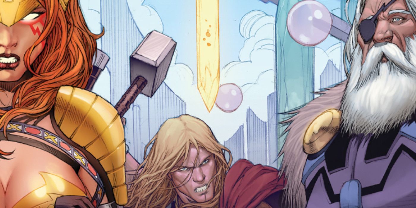 Odin, Angela and Thor on the cover of The Tenth Realm comic book