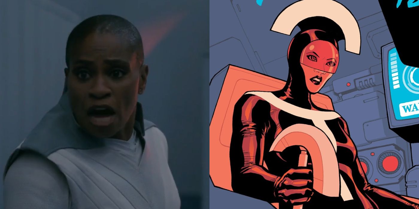 Paper Girls' Adina Porter next to the Prioress from the comics