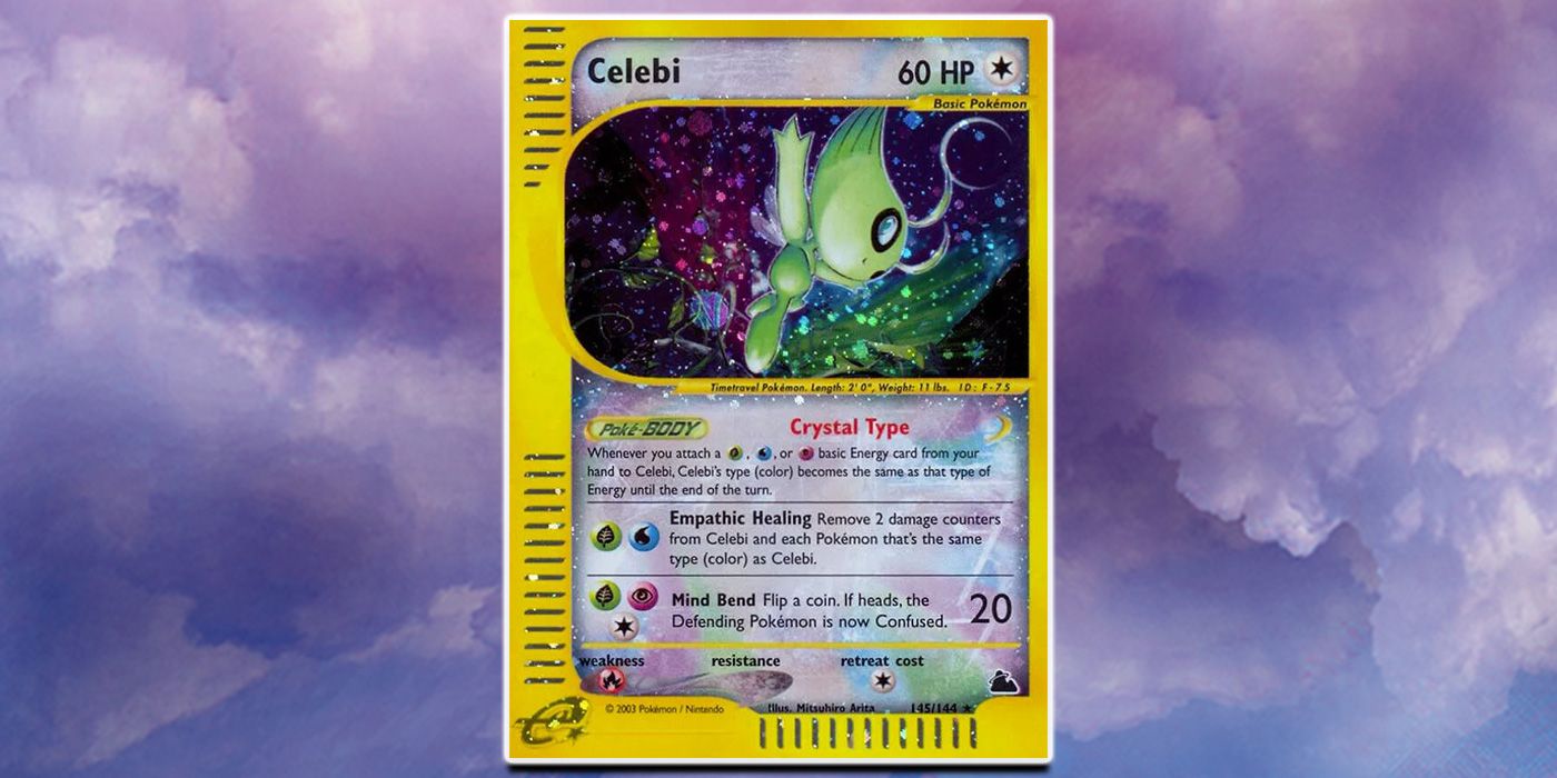 A rare Crystal Celebi Pokémon card from the Skyridge Expansion