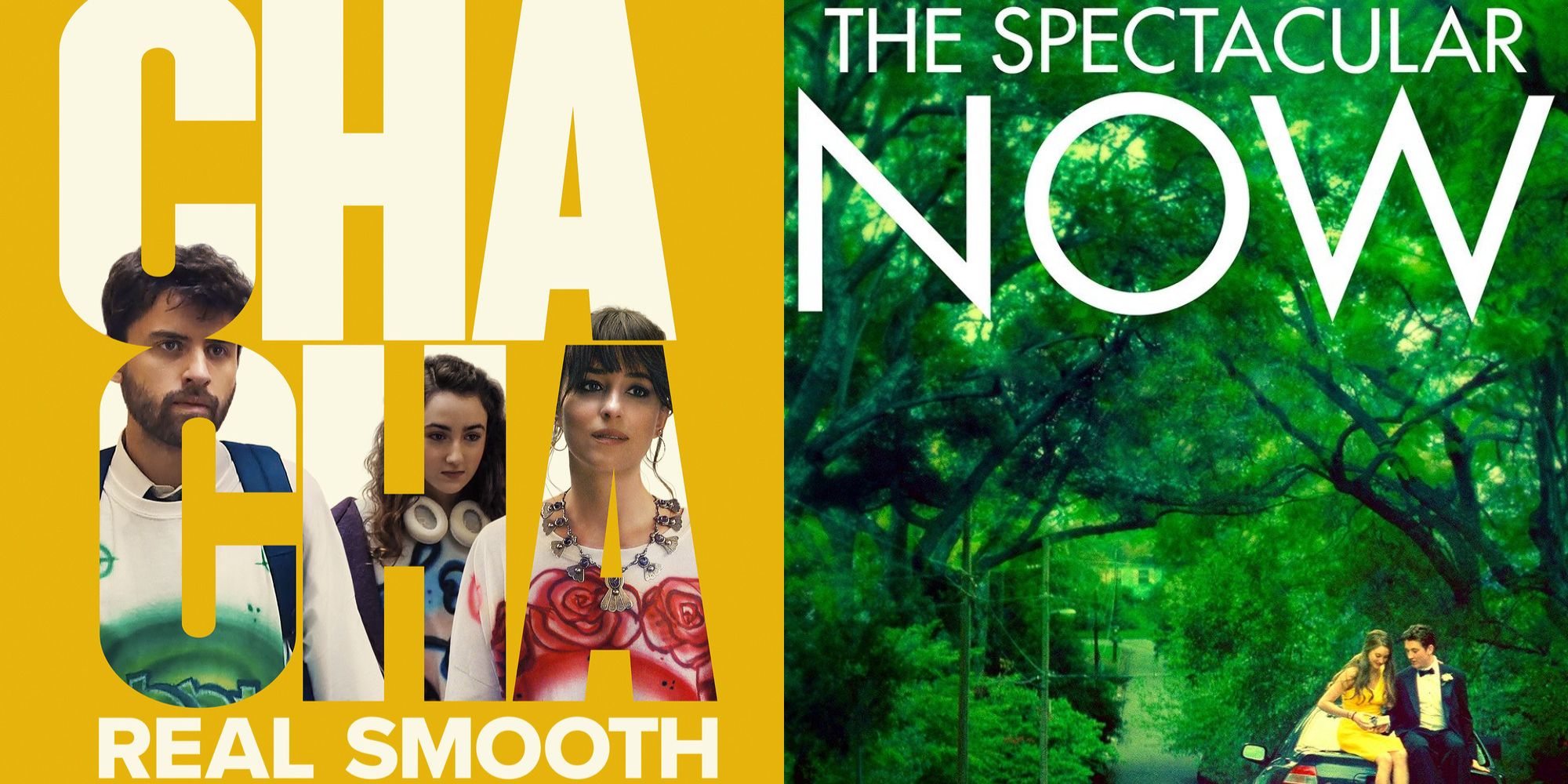 Split image showing posters for Cha Cha Real Smooth and The Spectacular Now.