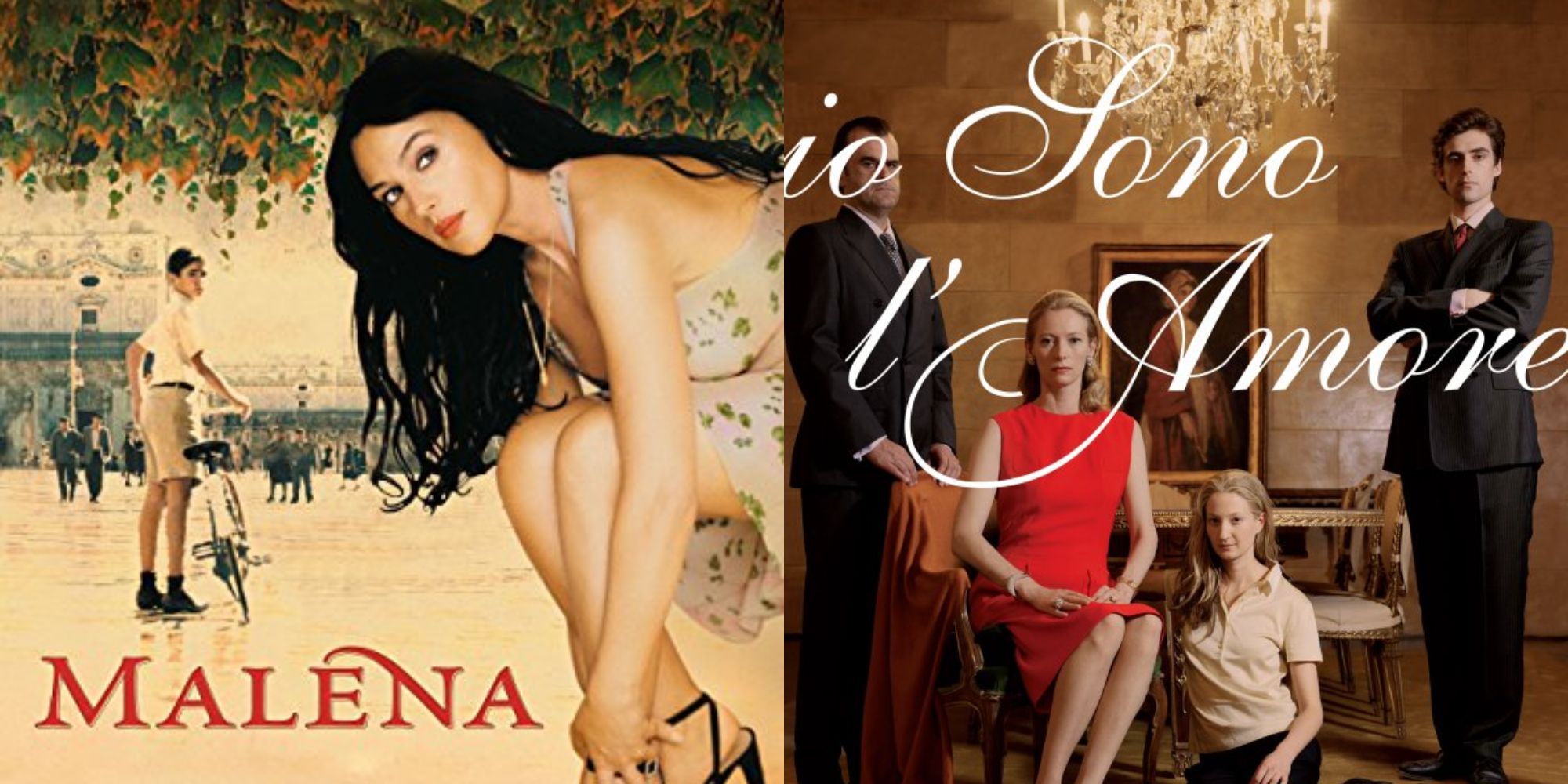 Split image showing posters for Malena and Lo Sono L'amore.