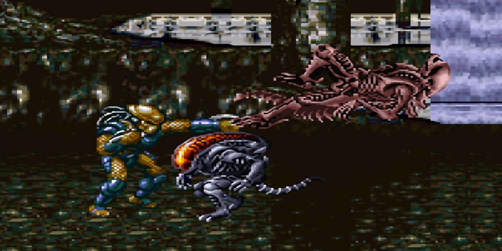 Predator fighting Xenomorphs in Capcoms Aliens Vs Predator