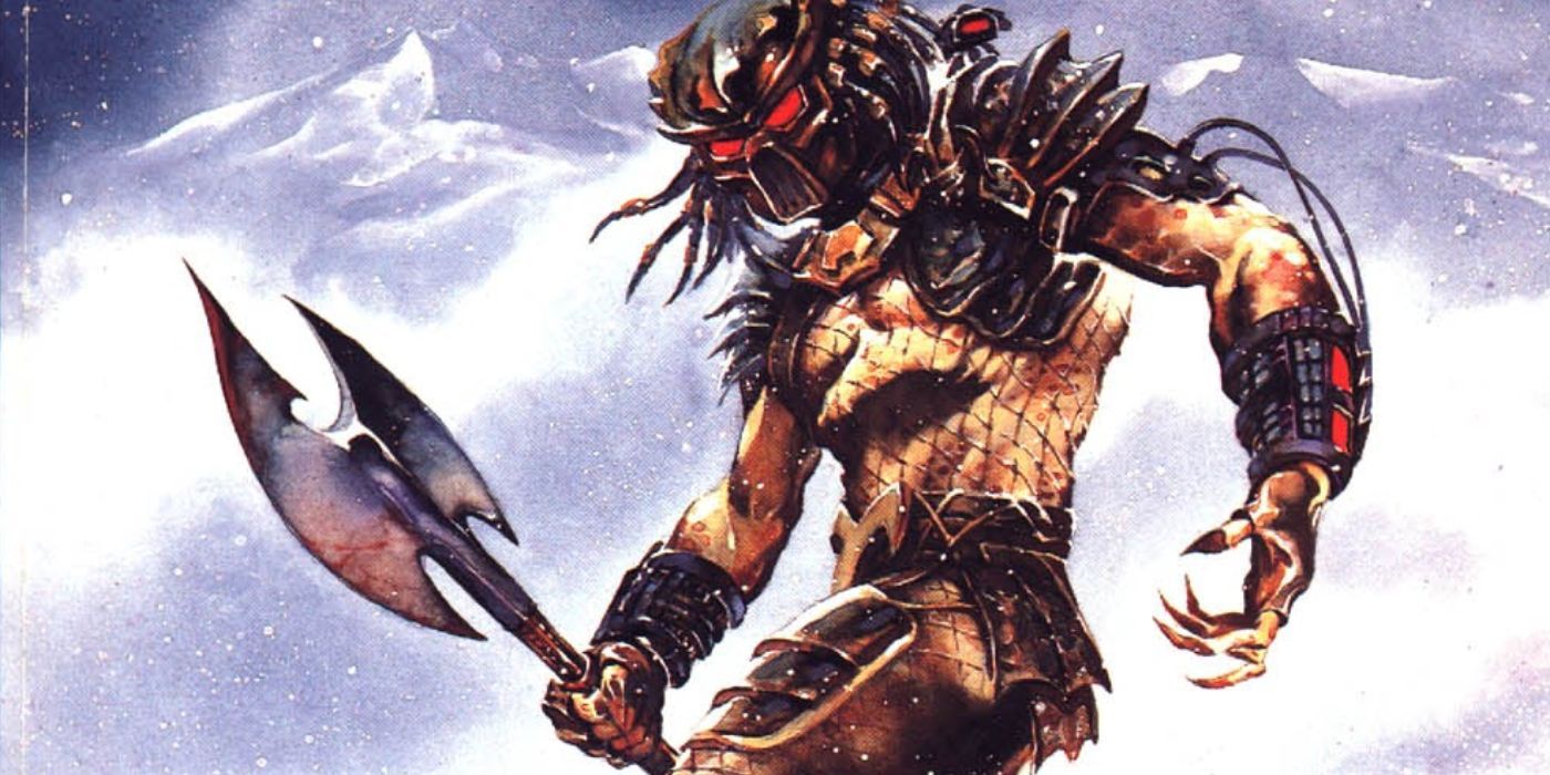 Predator holding an axe on the cover of Cold War