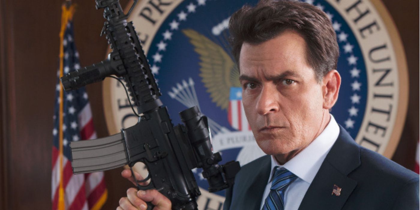 President Rathcock posing with a machine gun in Machete Kills