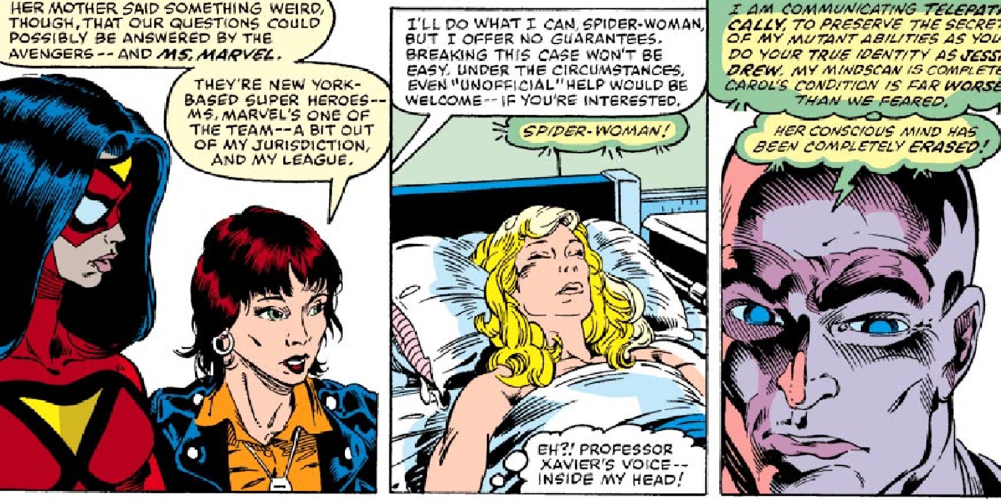 Professor X helps Carol Danvers in Marvel comics.