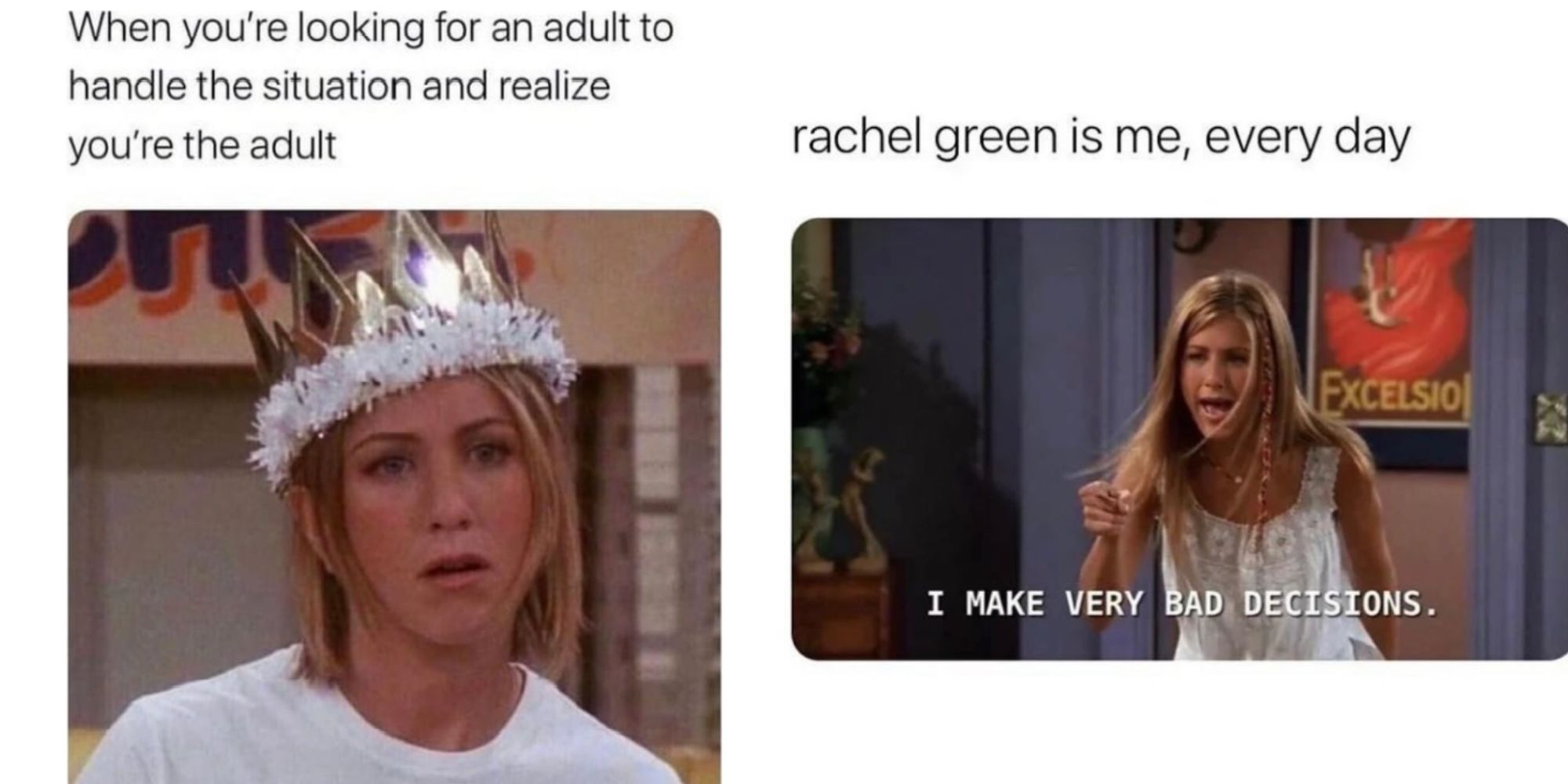 Split image showing Friends' Rachel Green's best memes