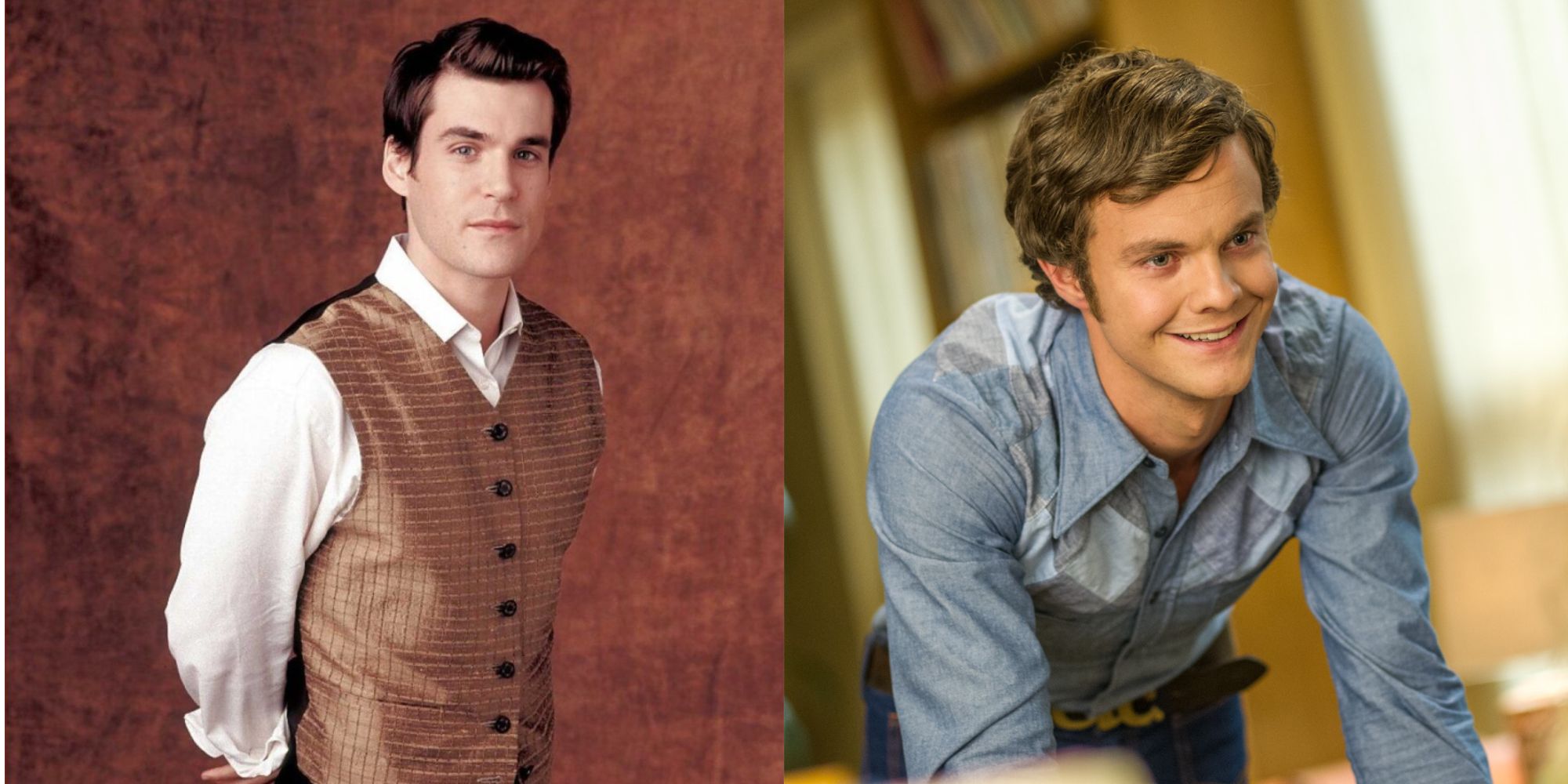Simon Tam on the left, Jack Quaid leaning on a table in the right image
