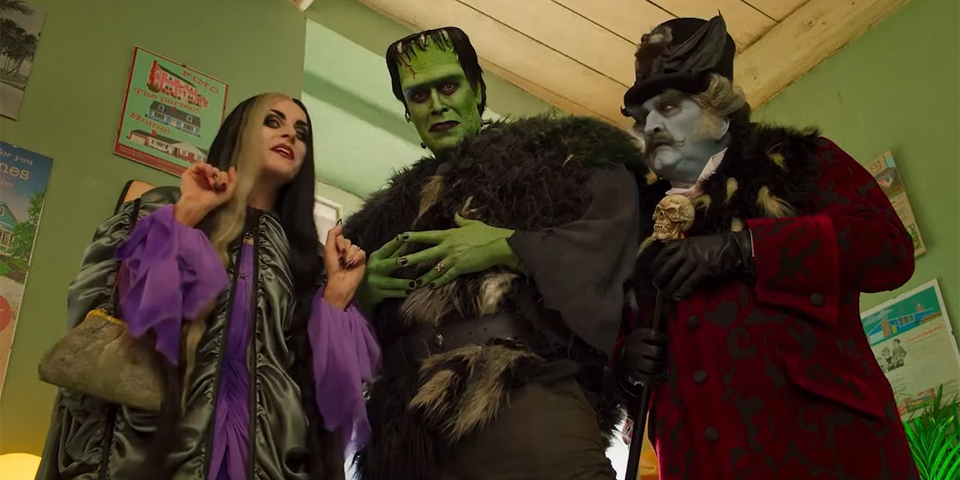 Lily, Herman, and Grandpa Munster look shocked