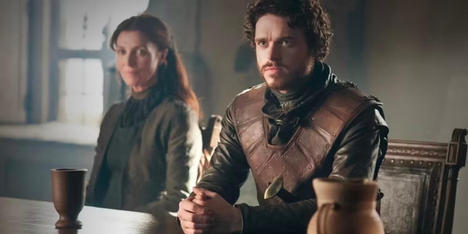 Robb at a table with Cat in Game of Thrones