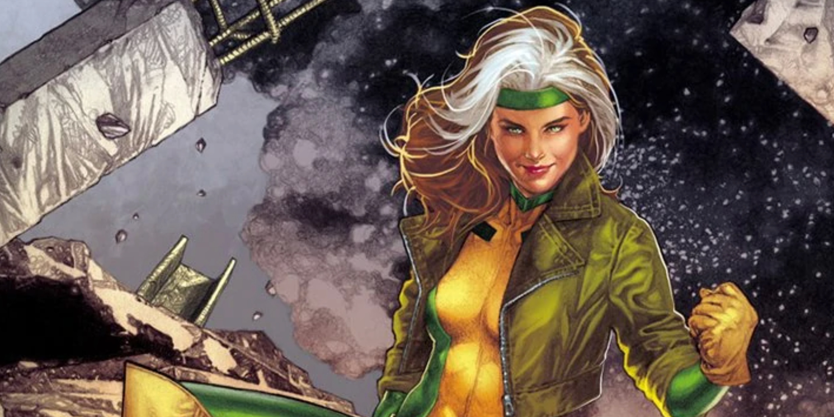 Rogue in Marvel comics stood among rubble
