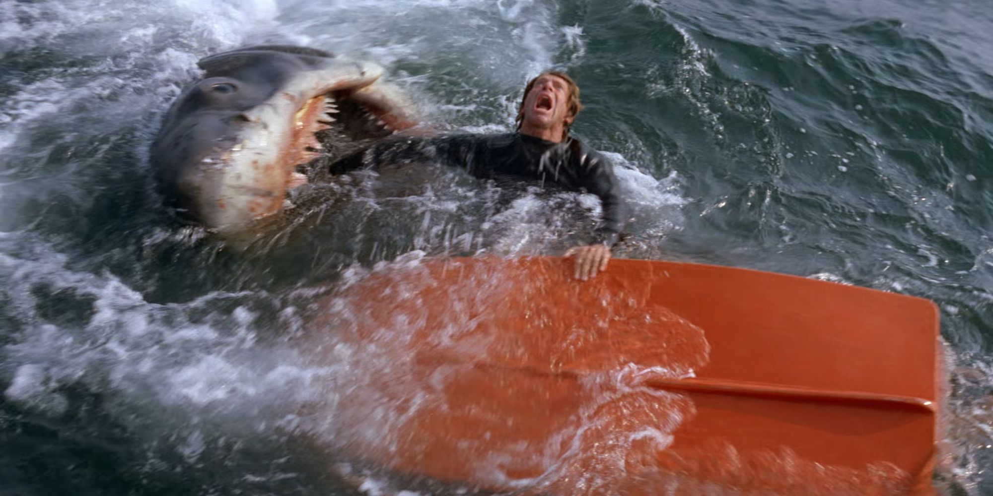 Rowboaters being attacked by the shark in Jaws