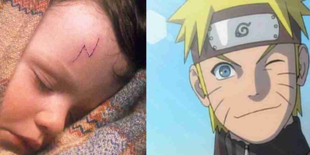 Naruto&rsquo;s scar and Naruto&rsquo;s whiskers close up.