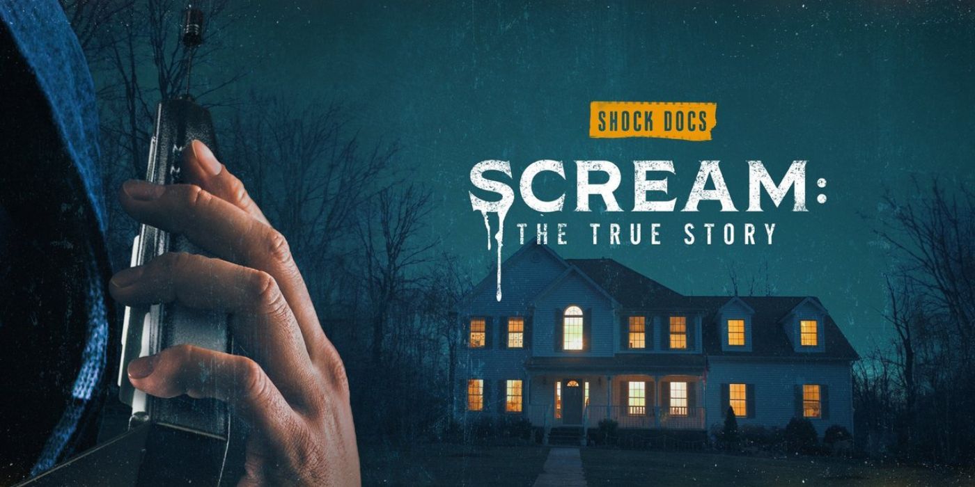 Banner for the show Scream The True Story showing a hand with a phone and a house.