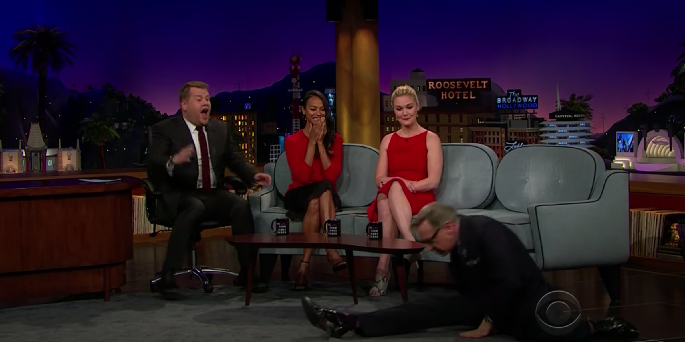 Paul Fieg doing splits on The Late Late Show With James Corden