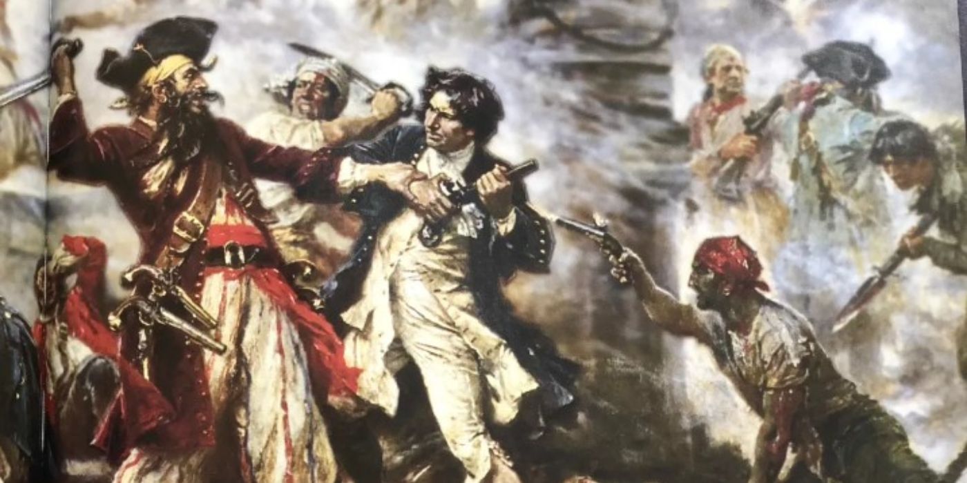 Blackbeard and Maynard locked in battle shortly before the pirate&rsquo;s death.