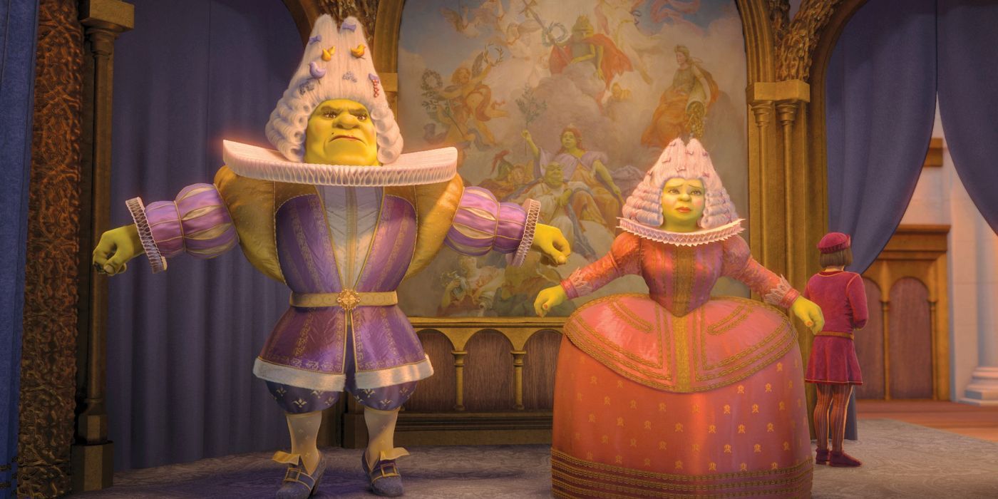 Shrek and Fiona ridiculous elaborate dresses in Shrek The Third.