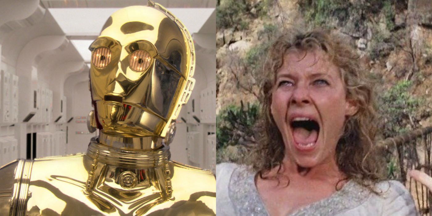 Side by side image of C-3PO and Willie in Temple of Doom