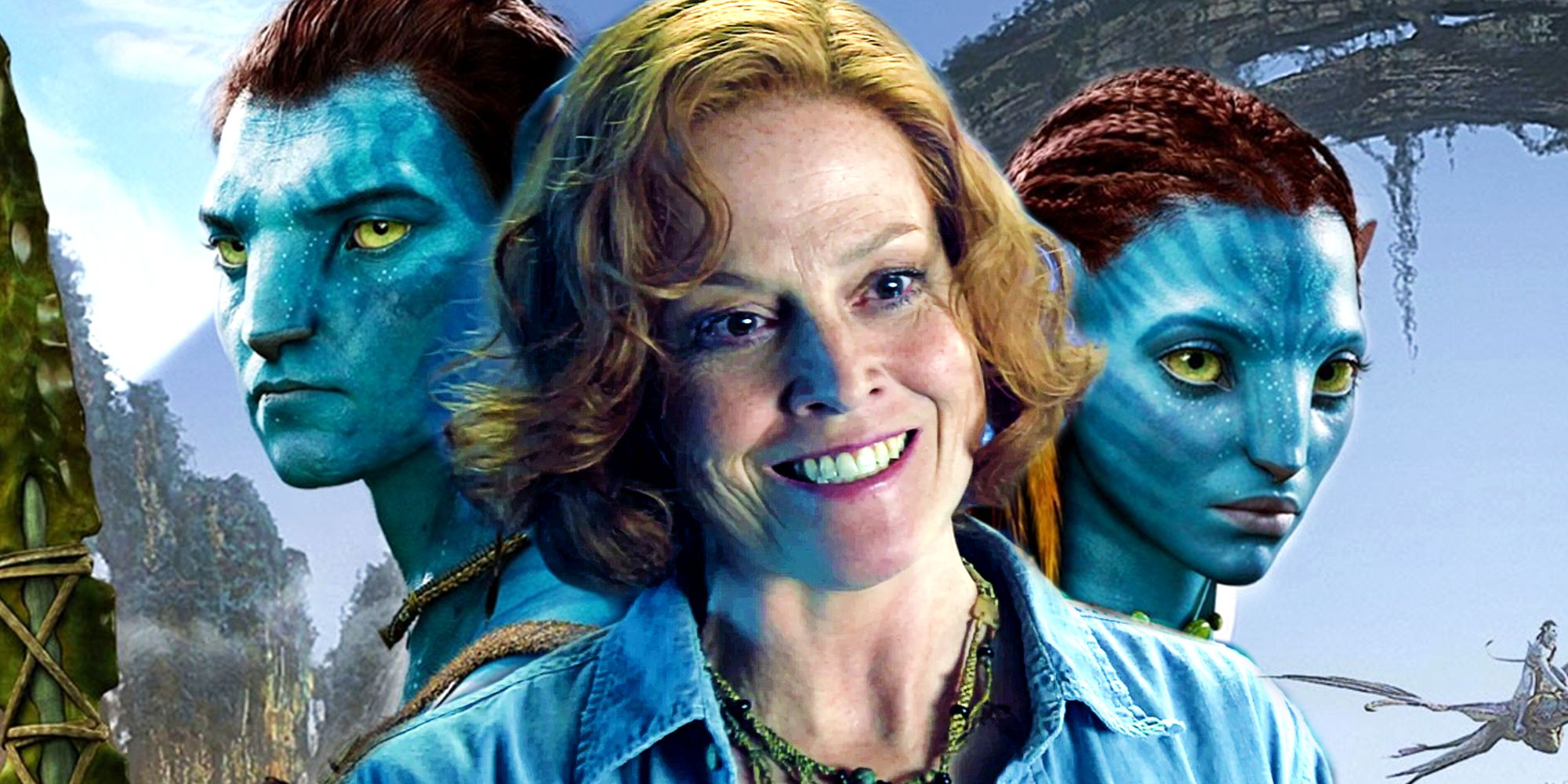 Sigourney Weaver in Avatar 2 with Jake Sully and Neytiri