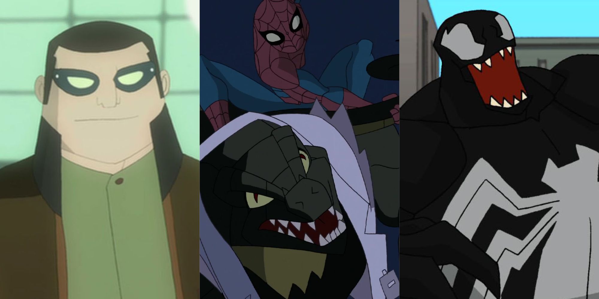 A split image of Doctor Octopus, Venom, Lizard, and Spider-Man.