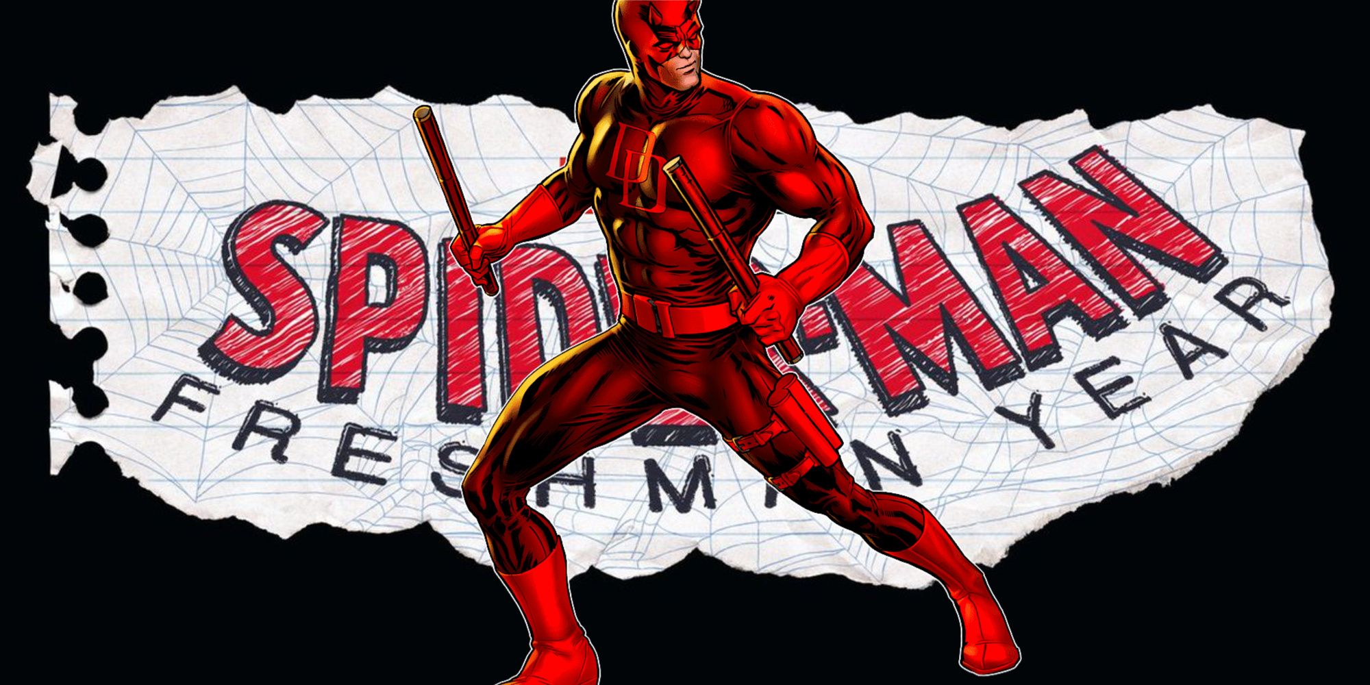 Blended image of Spider-Man: Freshman Year logo and Daredevil from the comics.