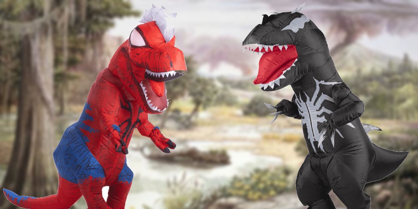 Marvel Unveils Official Spider-Man & Venom Inflatable T-Rex Costumes