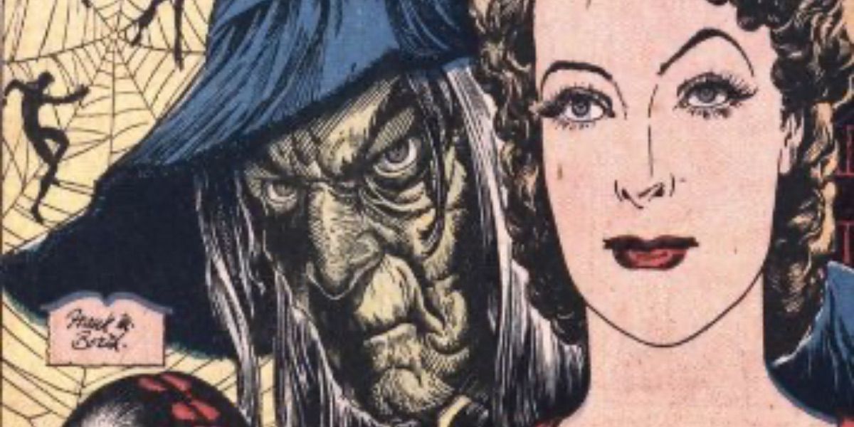 The Spider Widow poses next to her witch like alter ego.
