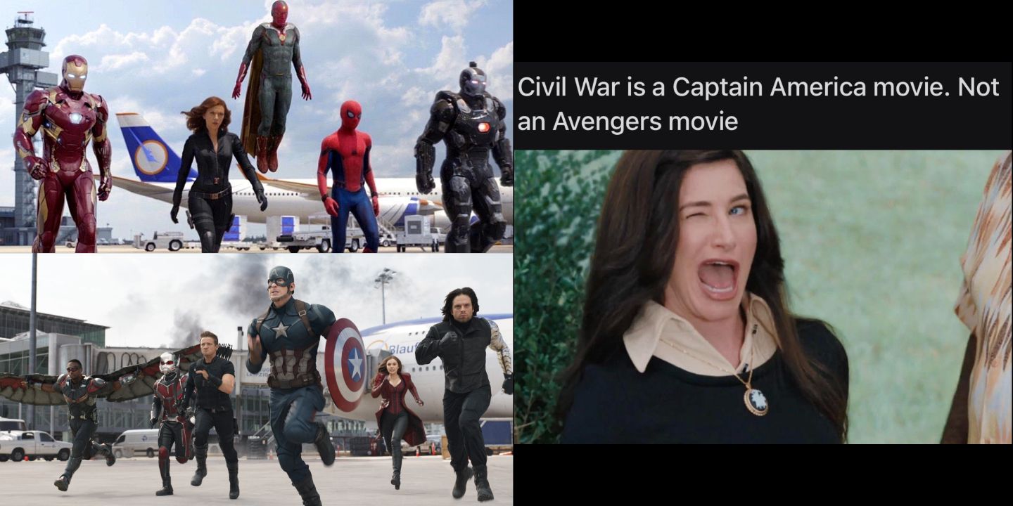 Split Image of Avengers Divided in Civil War Fight Scene, and a Civil War Meme