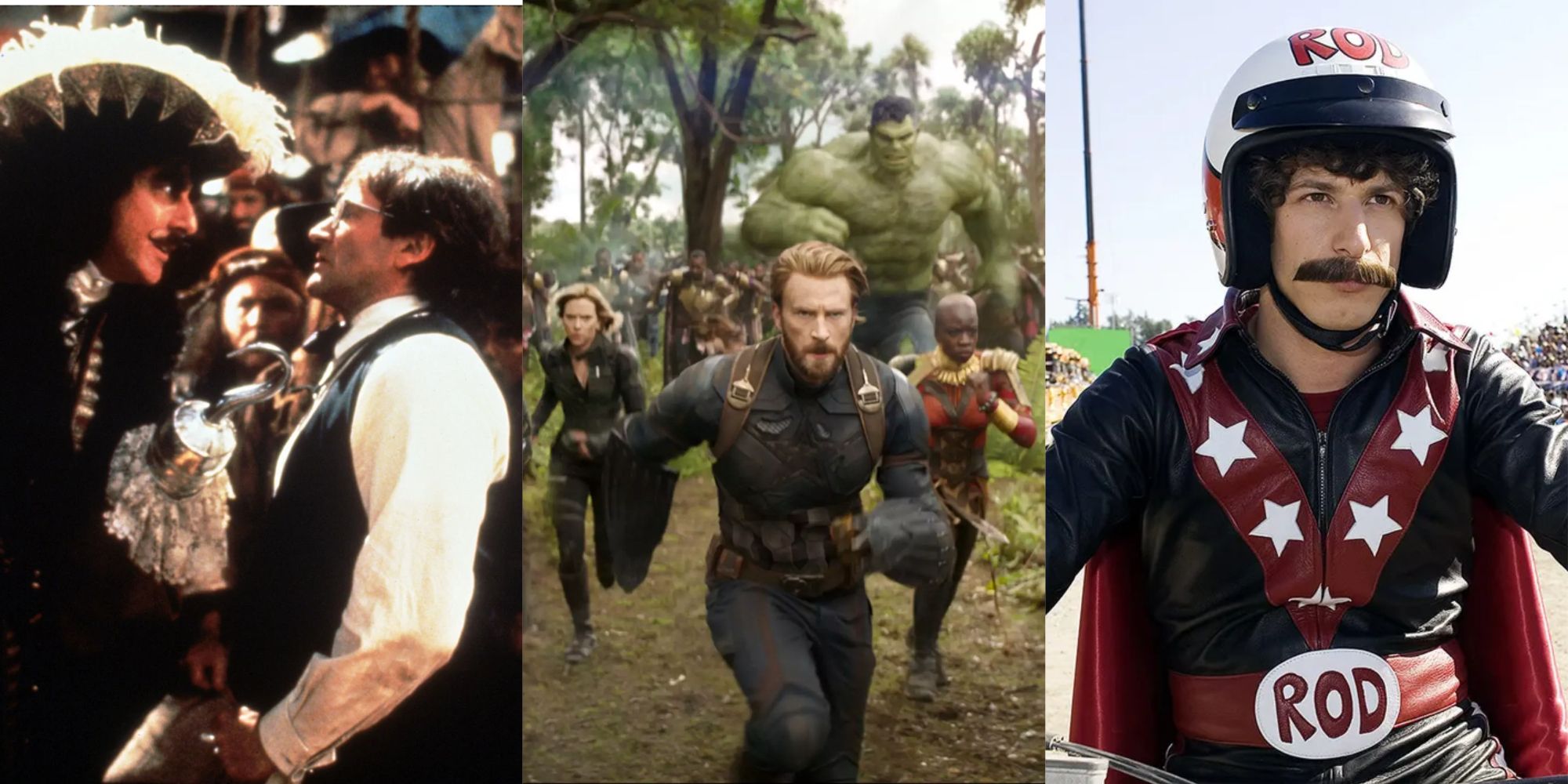Split Image of Scenes from Hook, Infinity War, and Hot Rod