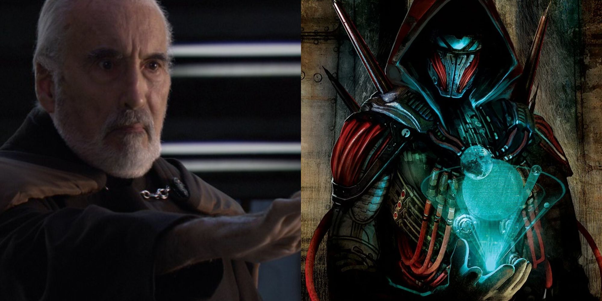 Split image of Count Dooku and Darth Marr in Star Wars