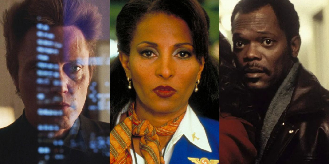 Split image of Frank in The King of New York, Jackie in Jackie Brown, and Samuel L. Jackson in The Long Kiss Goodnight