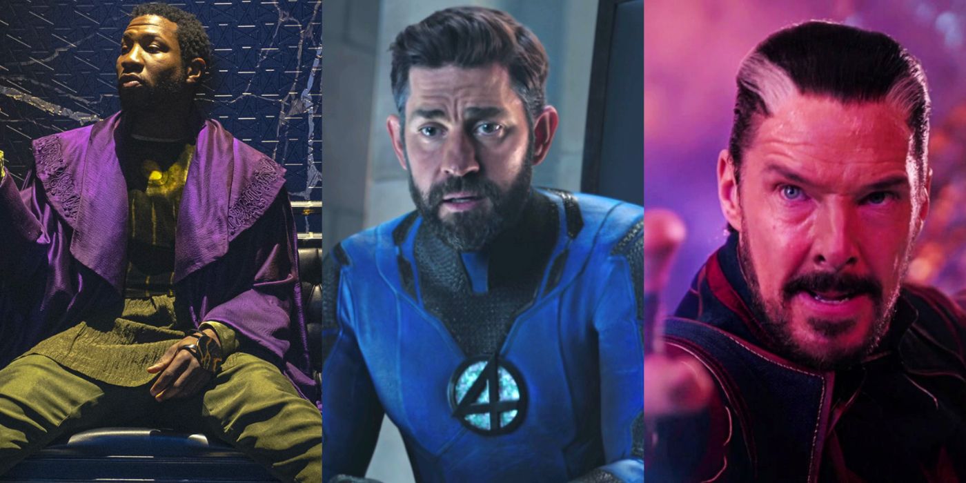 Split image of Kang in Loki, and Reed Richards and Doctor Strange in Multiverse of Madness