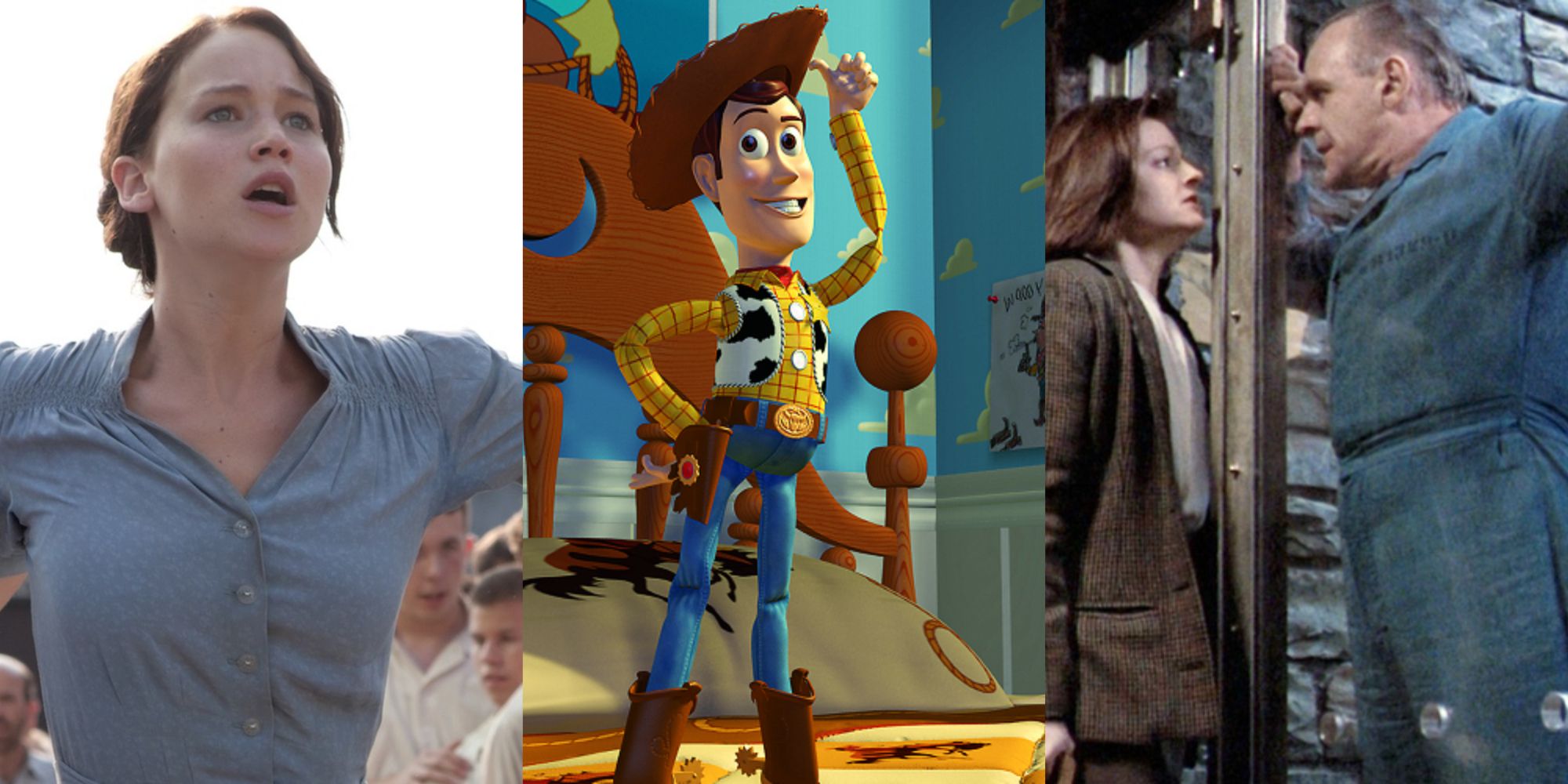 Split image of stills form The Hunger Games, Toy Story, and Clarice and The Silence of the Lambs