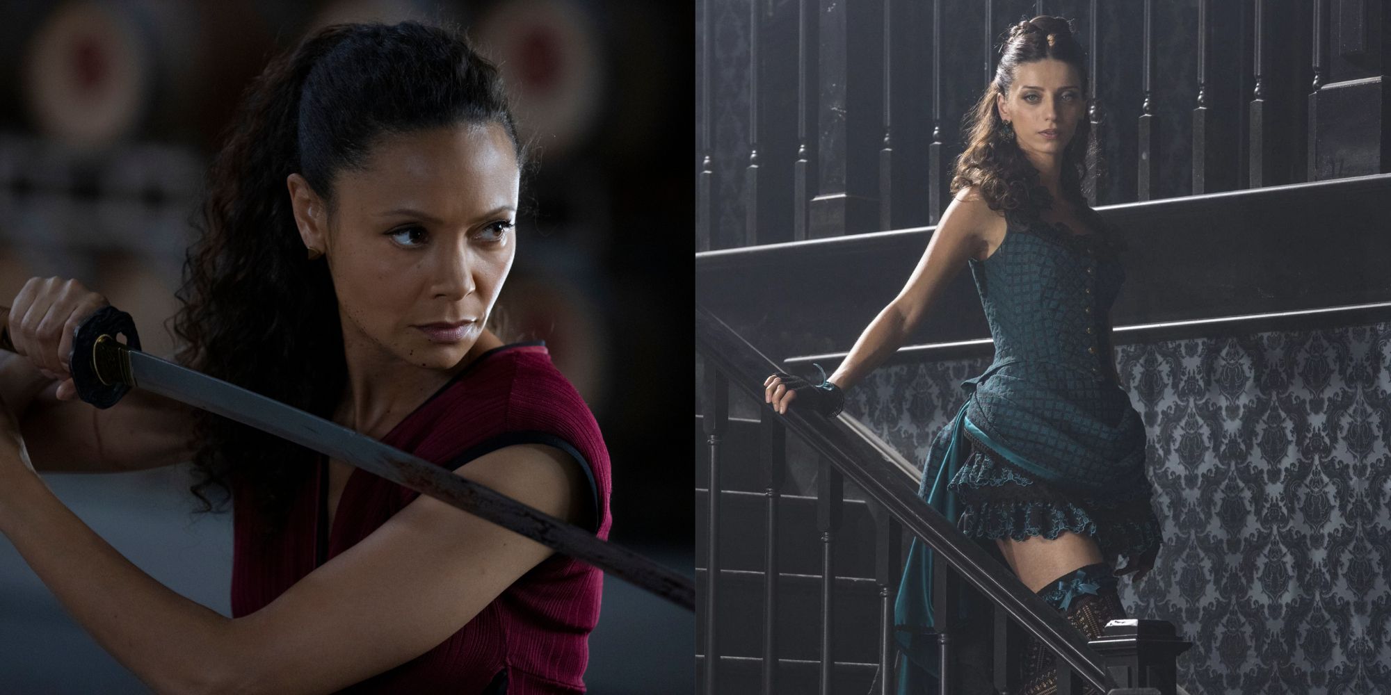 Split image of Maeve and Clementine in Westworld
