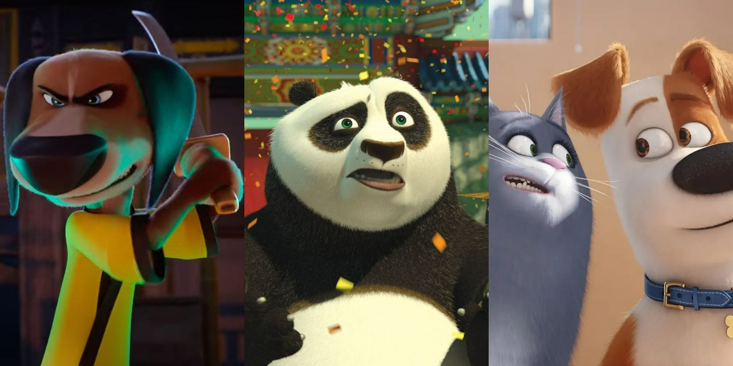 Split image of Paws of Fury Kung Fu Panda 3 and The Secret Life Of Pets