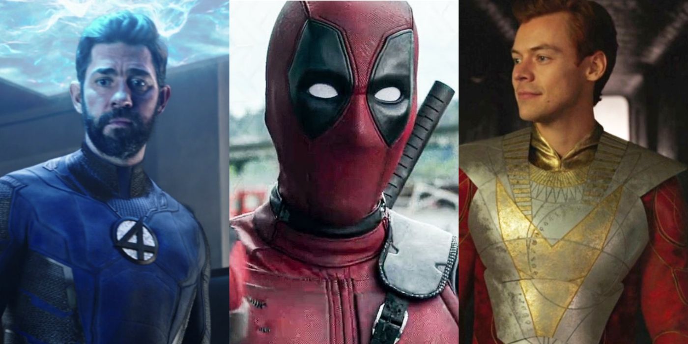 Split image of Reed Richard in Doctor Strange 2, Deadpool in Deadpool, and Eros in Eternals