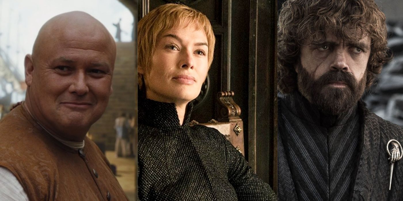 Split image of Varys, Cersi, and Tyrion in Game of Thrones