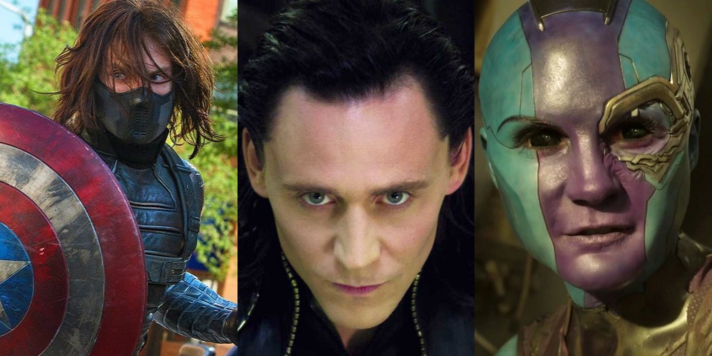 Split image of Winter Soldier, Loki, and Nebula