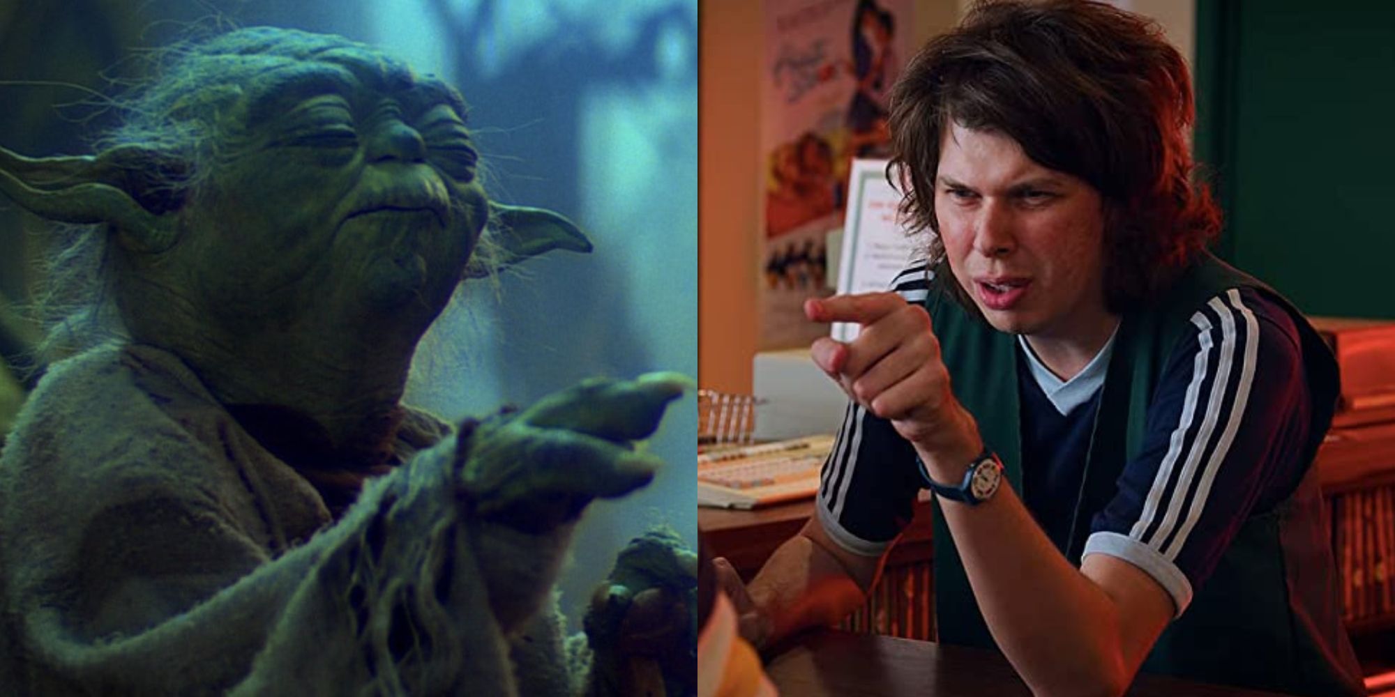 Split image of Yoda and Keith in Stranger Things