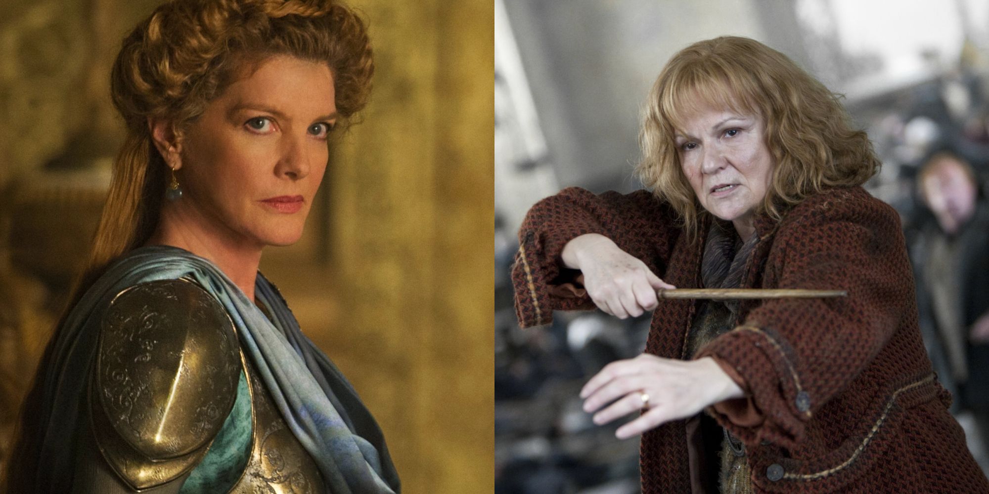 Split images of Frigga in Thor and Molly Weasley in Harry Potter