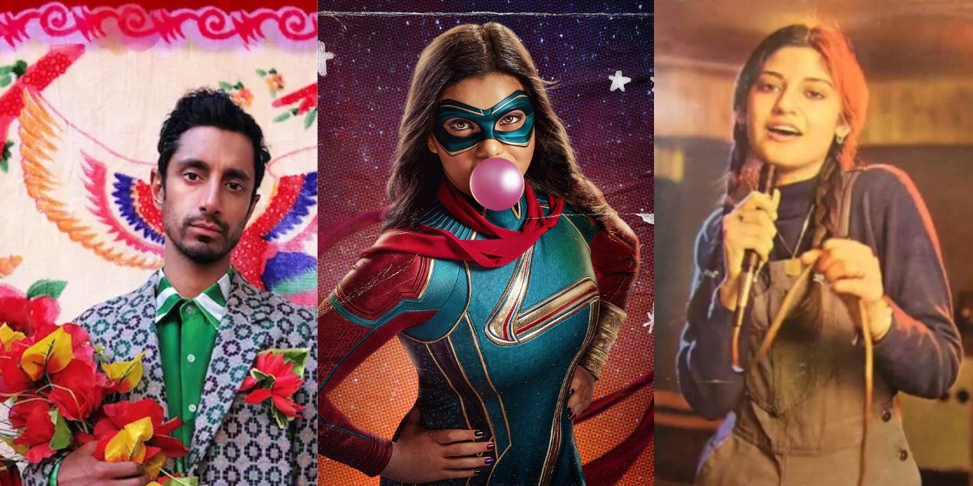 Split images of Riz Ahmed, Ms Marvel, and Nazia Hassan