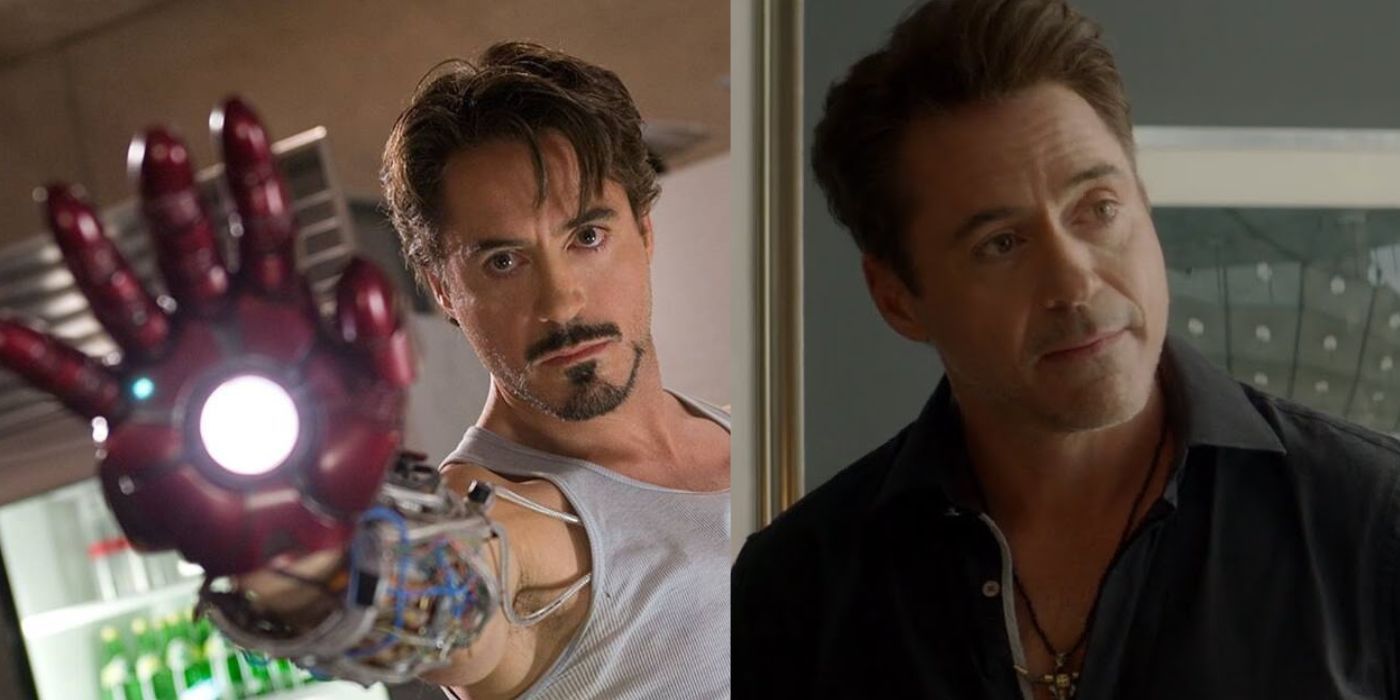 Split images of Robert Downey Jr in Iron Man and Chef