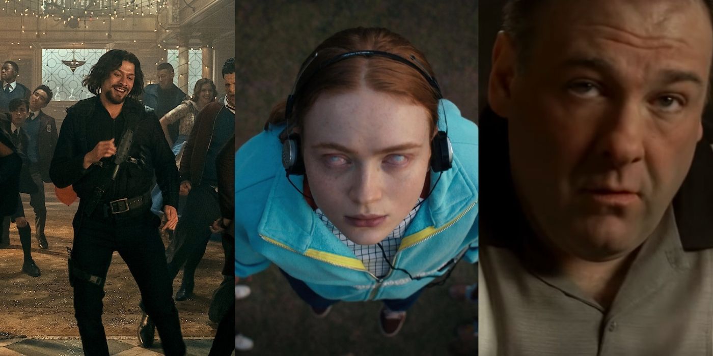 Split images of stills from The Umbrella Academy, Stranger Things, and The Sopranos