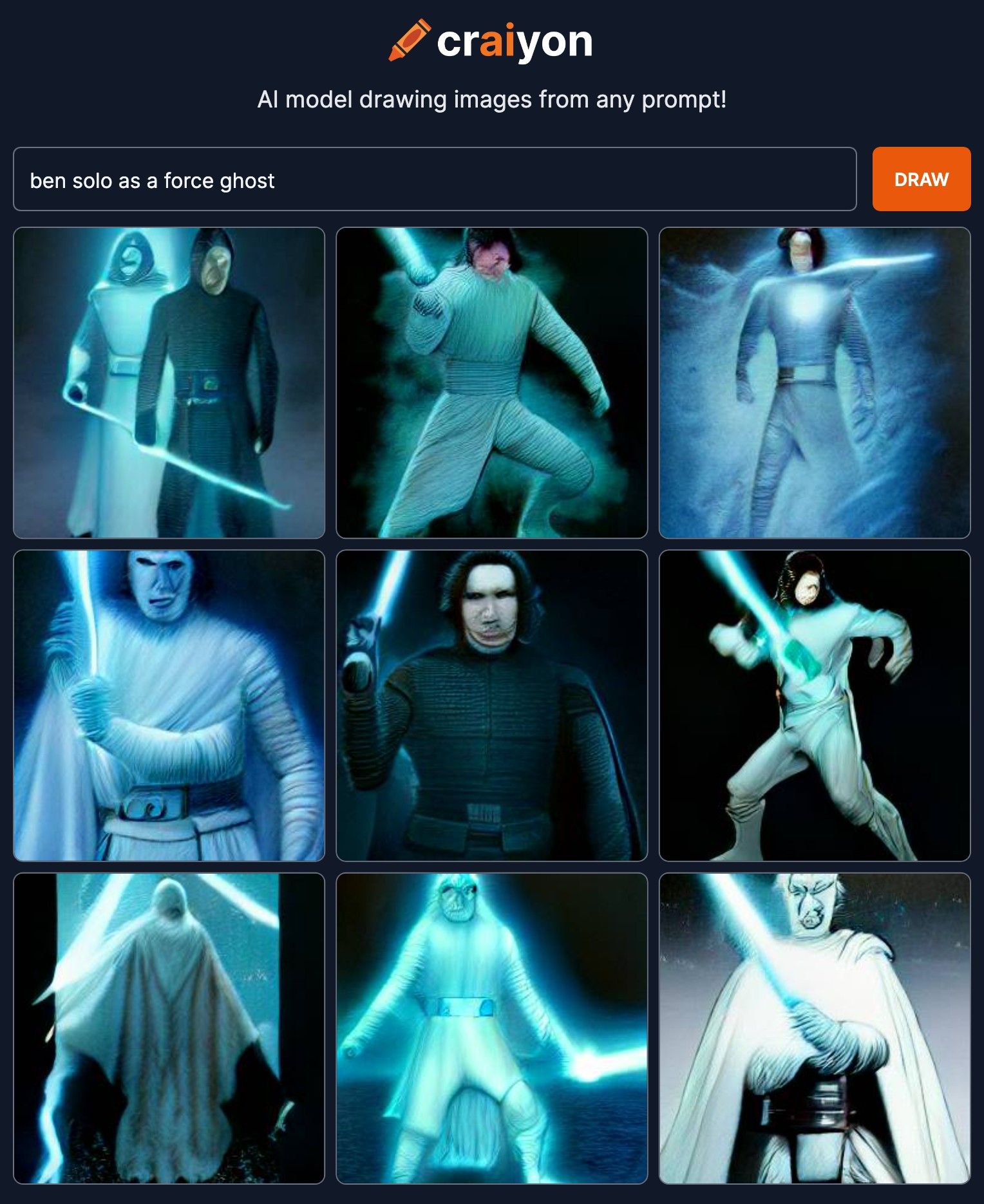 Star Wars The Rise of Skywalker Craiyon Ben Solo as a Force Ghost AI Generated Art