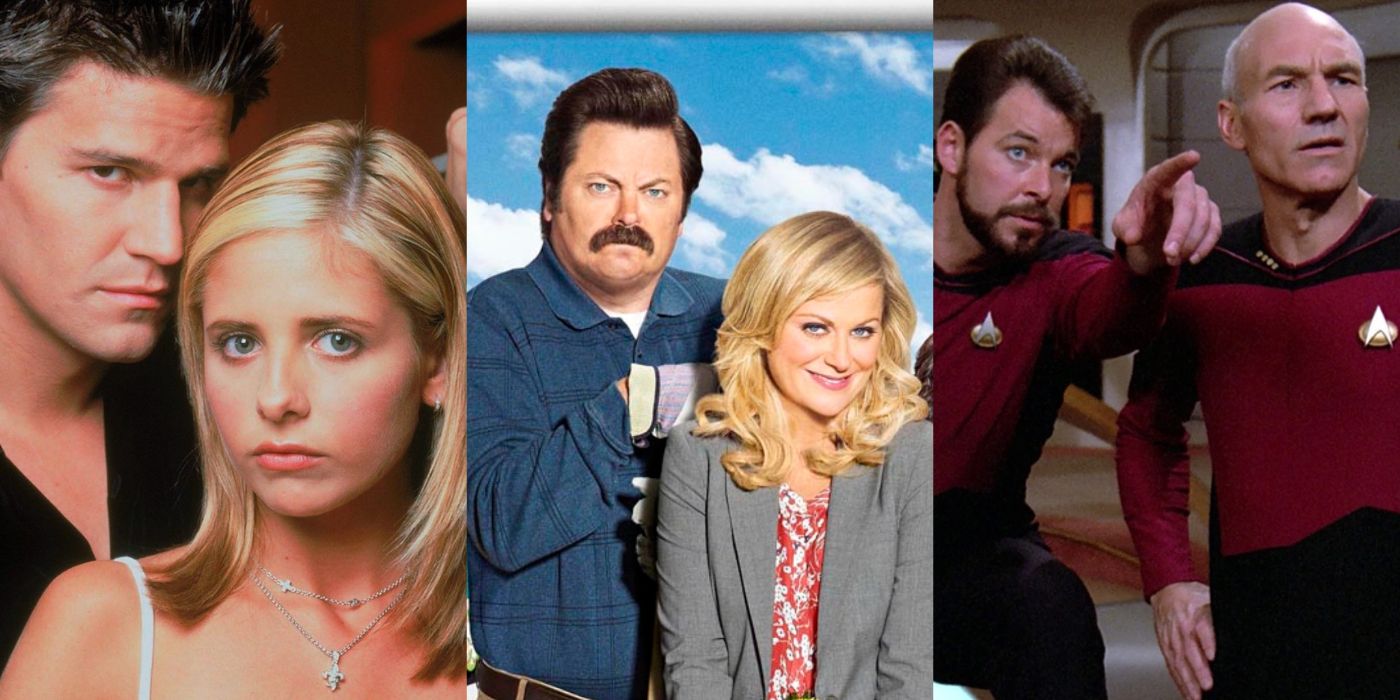 Split image of stills from Buffy, Parks and Rec, and Star Trek