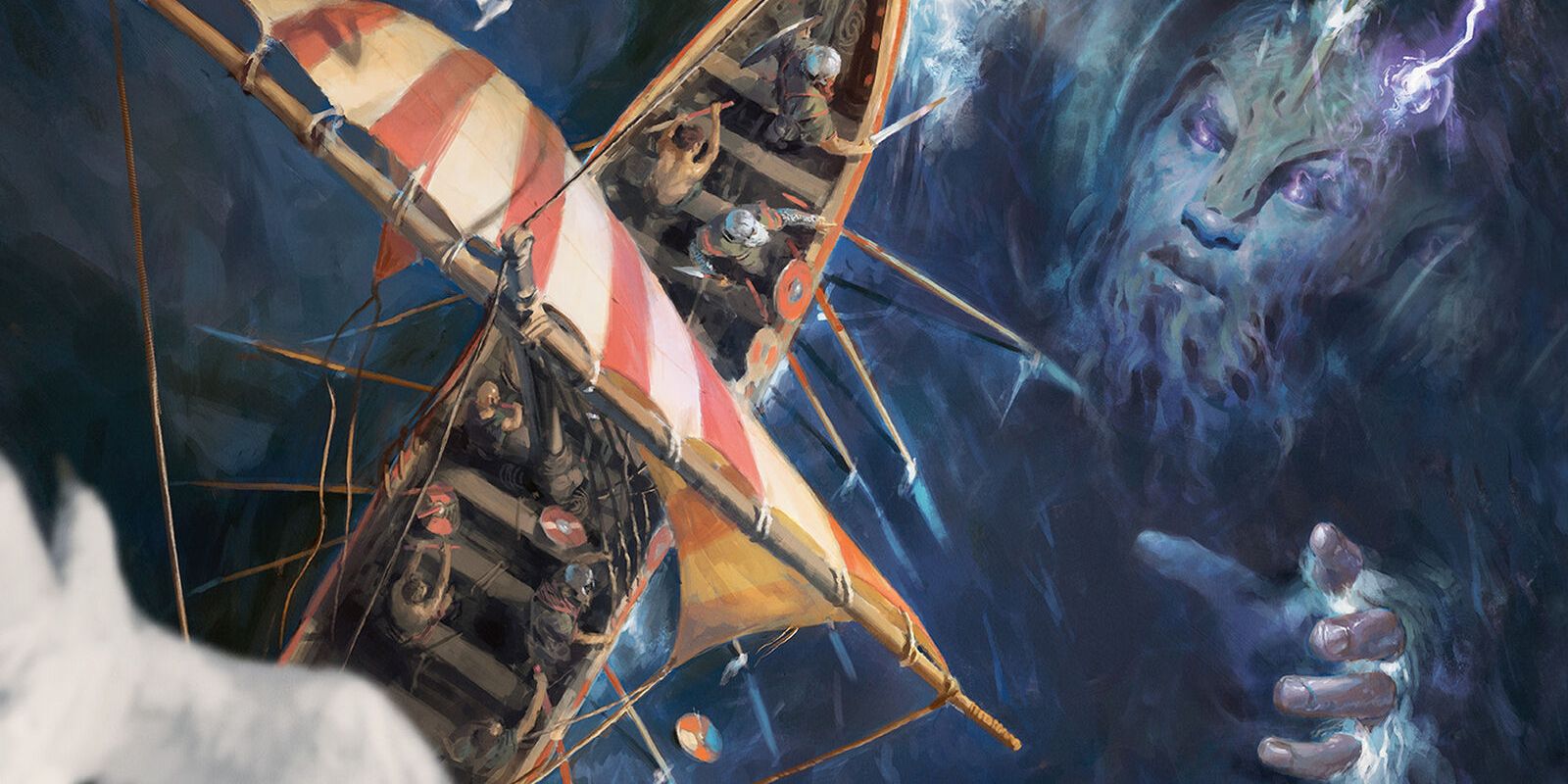 Strom Giant appearing from underneath a boat from a D&amp;D Book