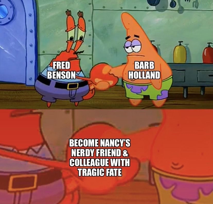 Stranger Things and Bob Sponge meme about Nancy