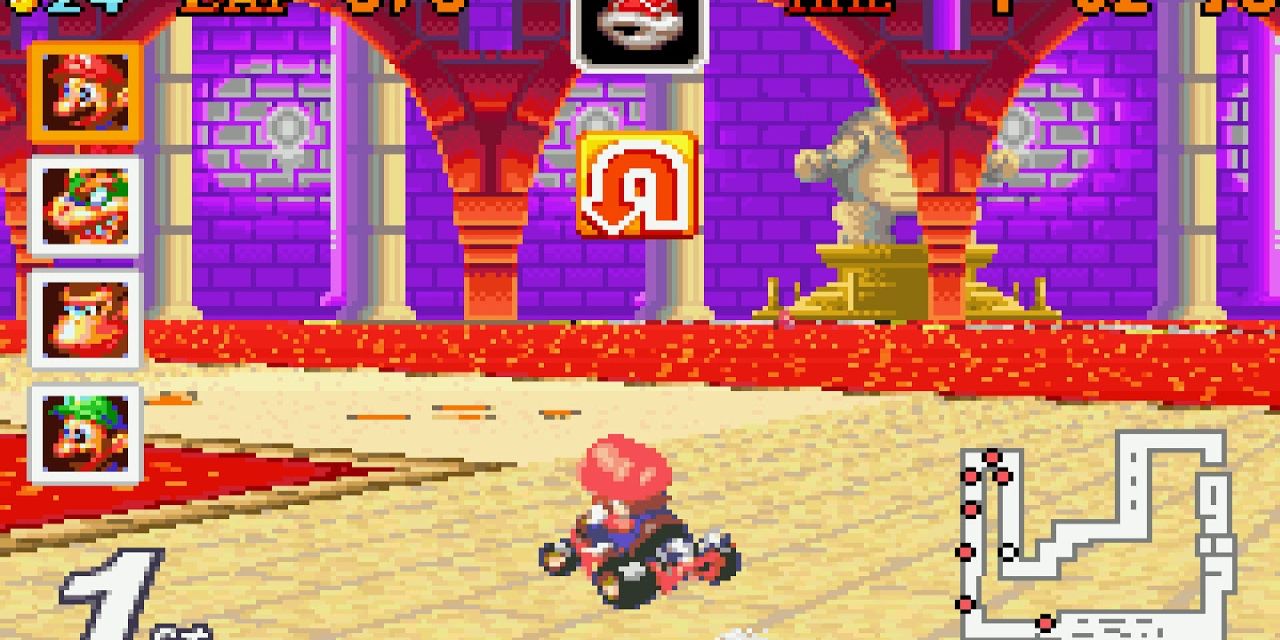A screenshot of Mario Kart: Super Circuit on the GameBoy Advance.